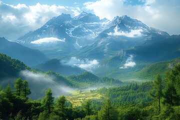 Wall Mural - panoramic landscape with mountain range