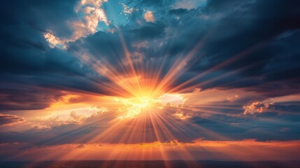 Canvas Print - Dramatic Sunset with Sun Rays Through Clouds