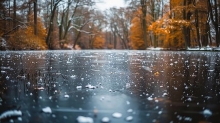 Poster - Frozen Lake in Autumn Forest