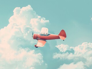 Wall Mural - Red plane in clouds