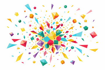 Fototapete - a colorful abstract design with geometric shapes, Confetti explosion rendered in simple geometric shapes on a clean white background