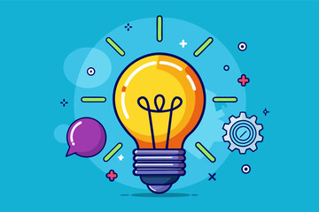 Poster - a light bulb with gears and gears around it, A light bulb icon representing ideas and creativity