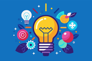 Poster - a light bulb with gears and gears around it, A light bulb icon representing ideas and creativity