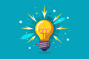 Aufkleber - a light bulb with stars coming out of it, A light bulb with an idea spark coming out, signifying creativity and innovation