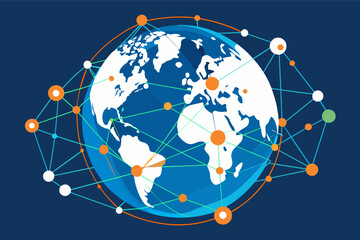 Leinwandbilder - a globe with many dots around it, A globe with a network of lines connecting different points, depicting global business connections