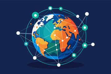 Leinwandbilder - a globe with many dots around it, A globe with a network of lines connecting different points, depicting global business connections