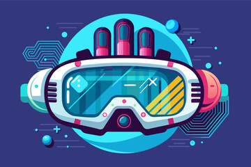 Poster - a robot with goggles and a pair of hands, A futuristic vector artwork of a virtual reality headset with a comfortable design and haptic feedback gloves