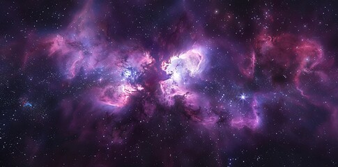 Wall Mural - Cosmic Beauty: Ultra-Realistic Equirectangular Space Nebula in Vibrant Purple and Pink Hues with Stars.