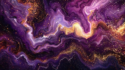 Detailed view: purple and gold liquid painting