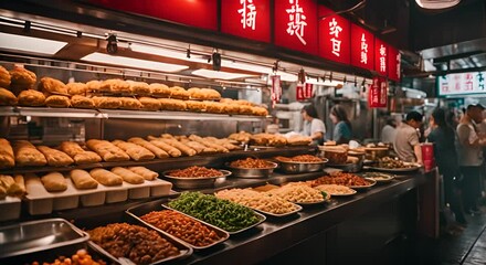 Wall Mural - Asian food street market.