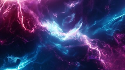 Wall Mural - Abstract cosmic nebula with vibrant pink and blue electric currents blending in a deep space setting.