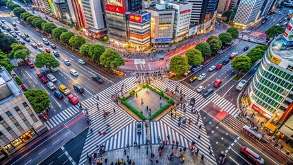 Wall Mural - Aerial view of Shibuya Crossing in Tokyo, Japan without any people