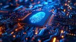 © vectorizer88 - Close-up of a fingerprint on a microchip with glowing circuits