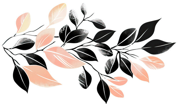 Leafy graphic design illustration background, minimalist, modern, artsy, isolated on white background