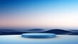 © Panuma - Minimalist blue pedestal with abstract wave background, perfect for product showcasing and presentations. Clean, futuristic design.