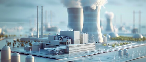 3D model of nuclear plant to renewable energy source illustration