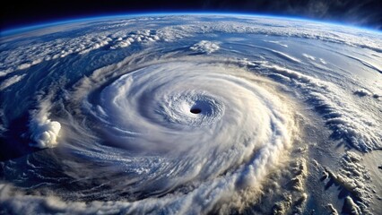 Wall Mural - Aerial view of a powerful hurricane from space, hurricane, aerial, view, space, satellite, meteorological, phenomena, weather, storm, cyclone, natural disaster, swirling, atmospheric