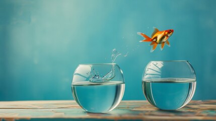 goldfish takes the leap of faith between bowls