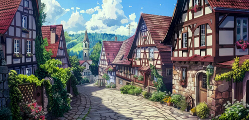 European village in anime style