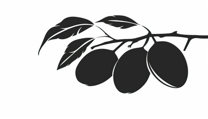 Wall Mural - Simple, clear and beautiful arts and crafts artisanal stencil print style illustration of plum fruits isolated on white background. Stencilled graphic design, modern, minimalist, black and white