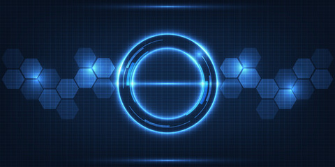 Wall Mural - Vector illustration of futuristic blue digital high technology with circle hud and digital circuit element pattern for game and advertising artwork.Future tech design concepts.