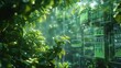 © vectorizer88 - Futuristic digital screens among green foliage in a modern environment