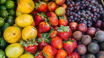 Wall Mural - A close-up of a basket overflowing with fresh, ripe, and juicy red strawberries