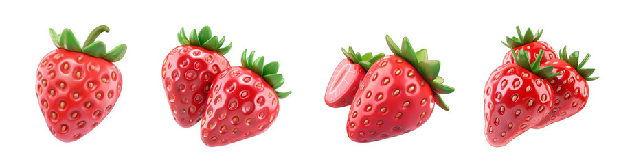 Wall Mural - 3d cartoon strawberry fruit, full of fun and creativity,ideal for healthy eating promotion isolated on transparent background cutout png