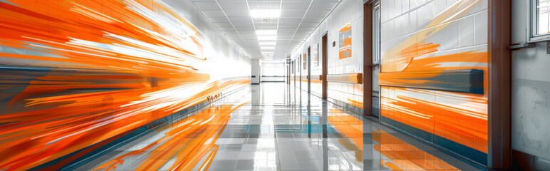 Wall Mural - panorama abstract background of a corridor with dynamic colours and lines on the walls