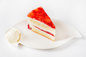 Poster - strawberry cake on the white plate