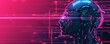 © Black Inspire - Digital tech background with AI robot head, glowing circuitry, digital particles and bokeh light streaks. Artificial intelligence background perfect for data transfer, cyber, encryption.