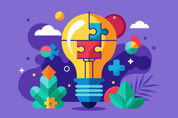 Poster - a light bulb with puzzle pieces in it, Playful vector artworklightbulb with a puzzle piece inside, symbolizing innovative solutions for social good