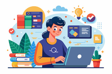 Poster - a man sitting at a desk with a laptop, Mastering a coding language through day coding bootcamp