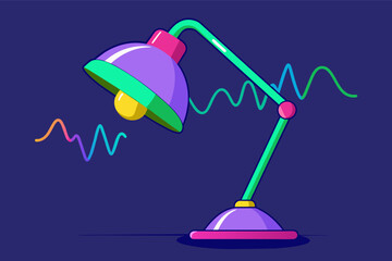 Aufkleber - Memphis desk lamp vector with a playful, squiggly base and a neon-colored lampshade