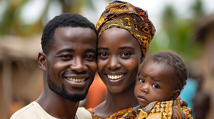 Wall Mural - Mozambican family. Mozambique. Families of the World. Portrait of a smiling African family with a young child outdoors. . #fotw