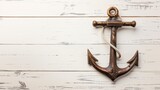 anchors on white wooden background Generative AI