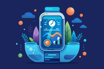 Poster - a smart watch with a plant in the background, personal hydration monitor, keeping trackyour daily water intake with sleek visuals