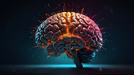 Poster - Vibrant brain on black background 