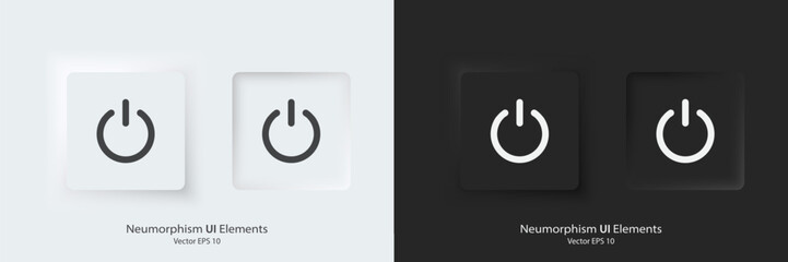 Fototapete - A set of black and white square buttons with power symbols. Power vector icon in trendy neumorphic style. 3D Neumorphism design style for Apps, Websites, Interfaces and mobile app menu.