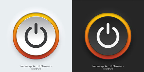 Leinwandbilder - A set of black and white round buttons with power symbols. Power vector icon in trendy neumorphic style. 3D Neumorphism design style for Apps, Websites, Interfaces and mobile app menu.