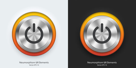 Leinwandbilder - A set of black and white round buttons with power symbols. Power vector icon in trendy neumorphic style. 3D Neumorphism design style for Apps, Websites, Interfaces and mobile app menu.
