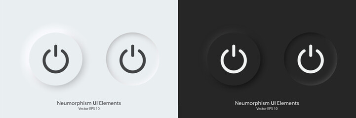 Leinwandbilder - A set of black and white round buttons with power symbols. Power vector icon in trendy neumorphic style. 3D Neumorphism design style for Apps, Websites, Interfaces and mobile app menu.