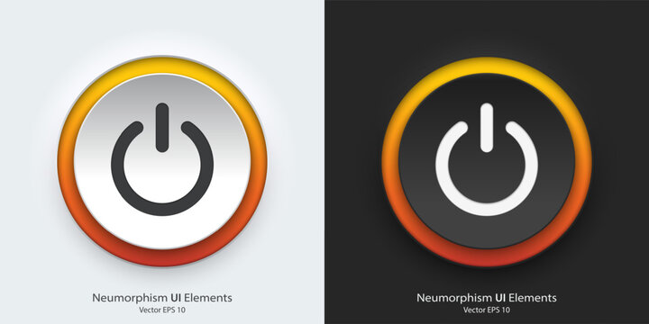 a set of black and white round buttons with power symbols. power vector icon in trendy neumorphic st