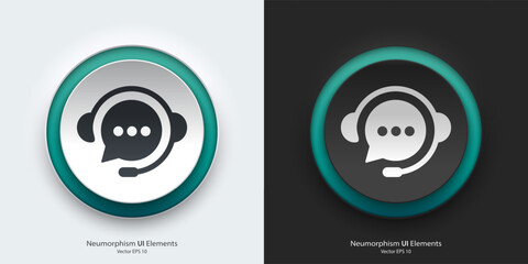 Leinwandbilder - A set of black and white round buttons with chatbot symbols. Chatbot vector icon in trendy neumorphic style. 3D Neumorphism design style for Apps, Websites, Interfaces and mobile app menu.