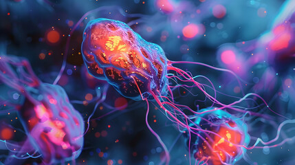 Wall Mural - showcase the process of neurogenesis in the brain, illustrating how neural stem cells divide and dif
