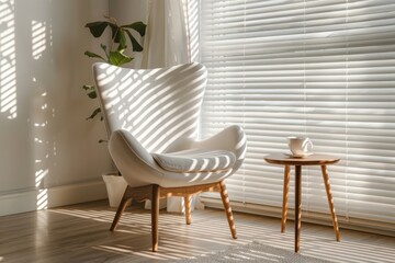 Wall Mural - White Chair and Wooden Table