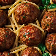 Wall Mural - Meatballs with pasta food meal closeup delicious