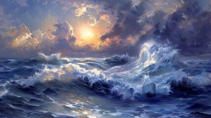 Wall Mural - Dramatic Ocean Waves at Sunset