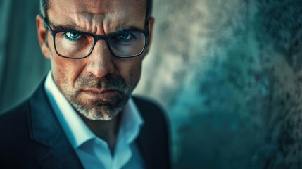 Poster - Businessman with a serious and focused look, addressing a challenge