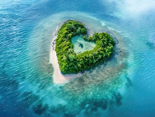 Wall Mural - Heart-shaped island in the ocean